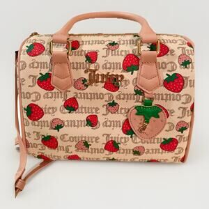 NEW Juicy Couture Pecan White Pink Diamond Freshly Picked Satchel Strawberry Bag